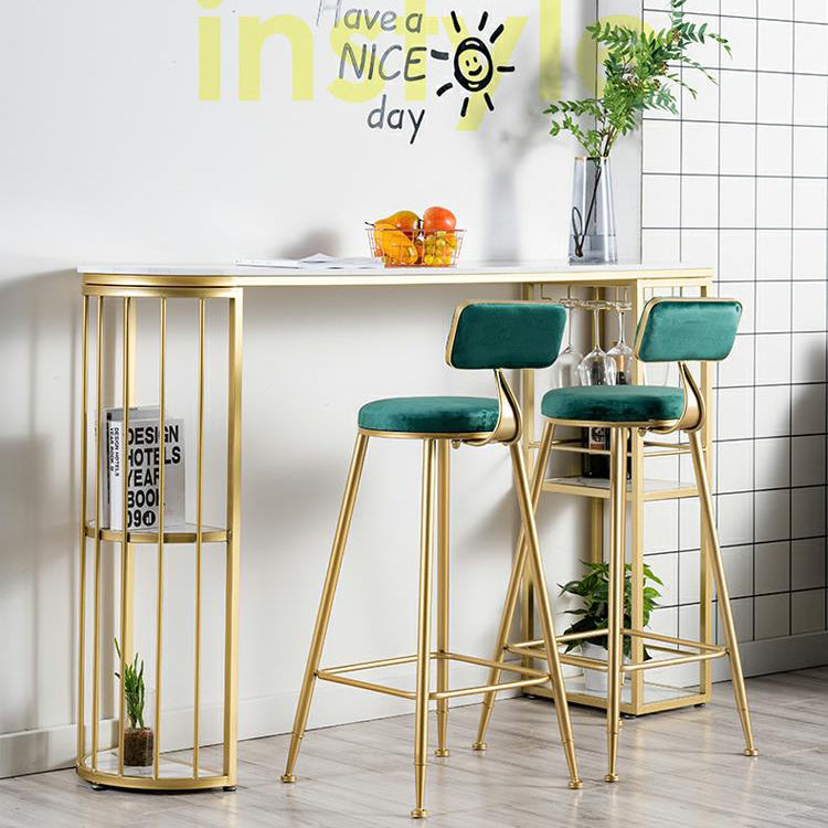 Glam Iron Bar Dining Table White Faux Marble Top Indoor Bistro Table with 2-Shelf Clearhalo 'Bar Furniture' 'Bar Tables' 'bar_tables' 'furn' 'furn_bar_tables' 'Furniture' 'furniture_bar_tables' 'Kitchen & Dining Furniture' 4829176