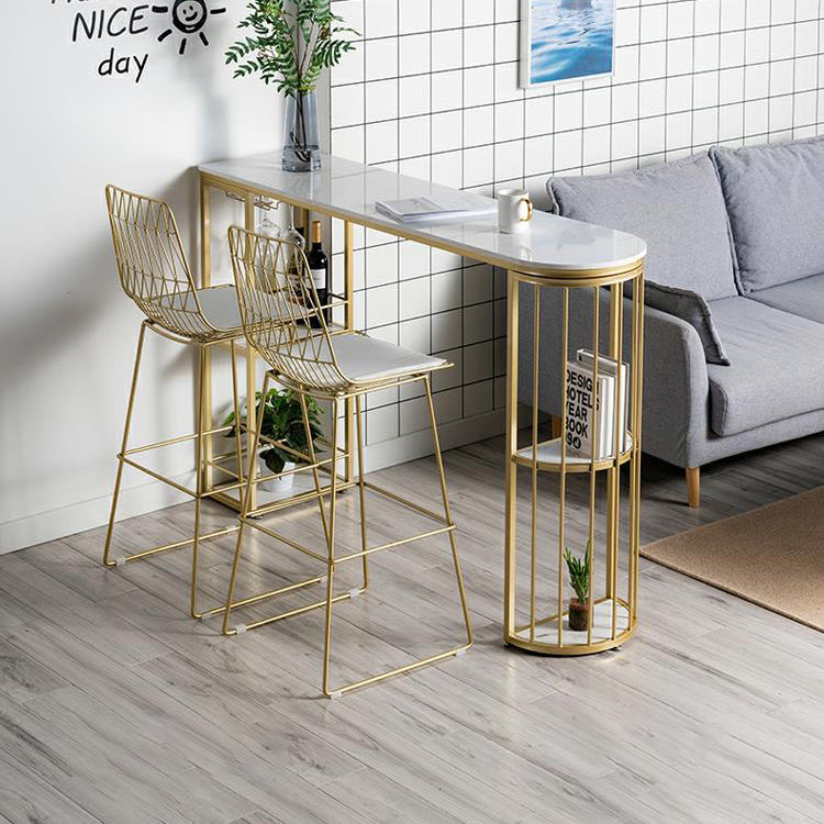 Glam Iron Bar Dining Table White Faux Marble Top Indoor Bistro Table with 2-Shelf Clearhalo 'Bar Furniture' 'Bar Tables' 'bar_tables' 'furn' 'furn_bar_tables' 'Furniture' 'furniture_bar_tables' 'Kitchen & Dining Furniture' 4829178