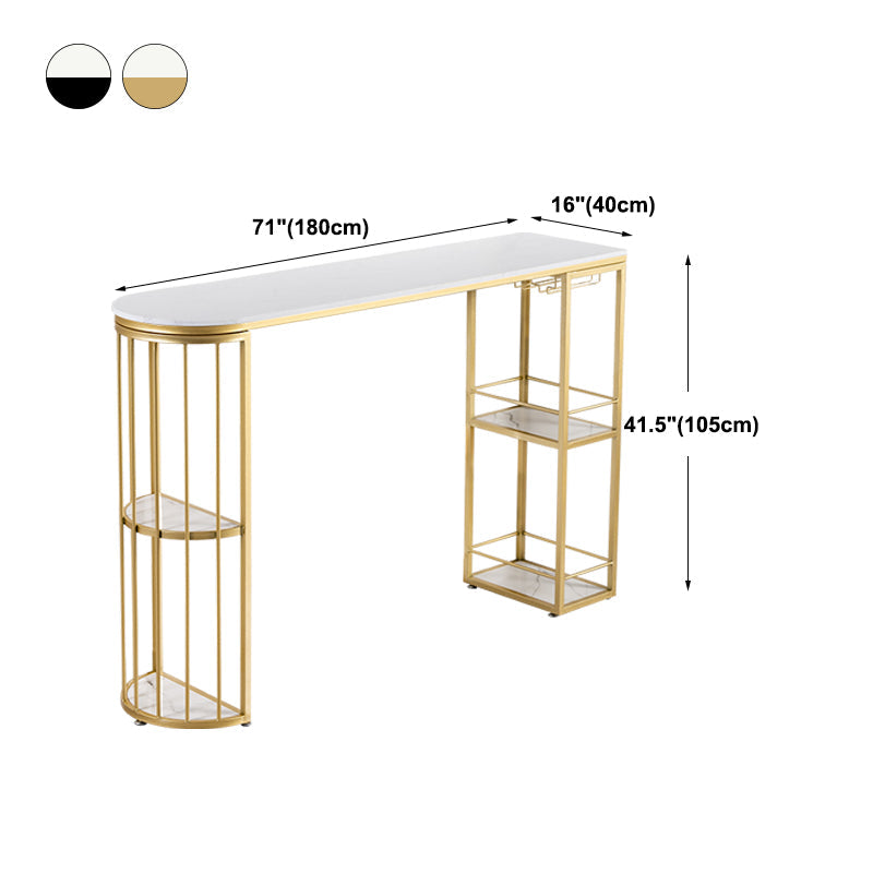 Glam Iron Bar Dining Table White Faux Marble Top Indoor Bistro Table with 2-Shelf Clearhalo 'Bar Furniture' 'Bar Tables' 'bar_tables' 'furn' 'furn_bar_tables' 'Furniture' 'furniture_bar_tables' 'Kitchen & Dining Furniture' 4829184