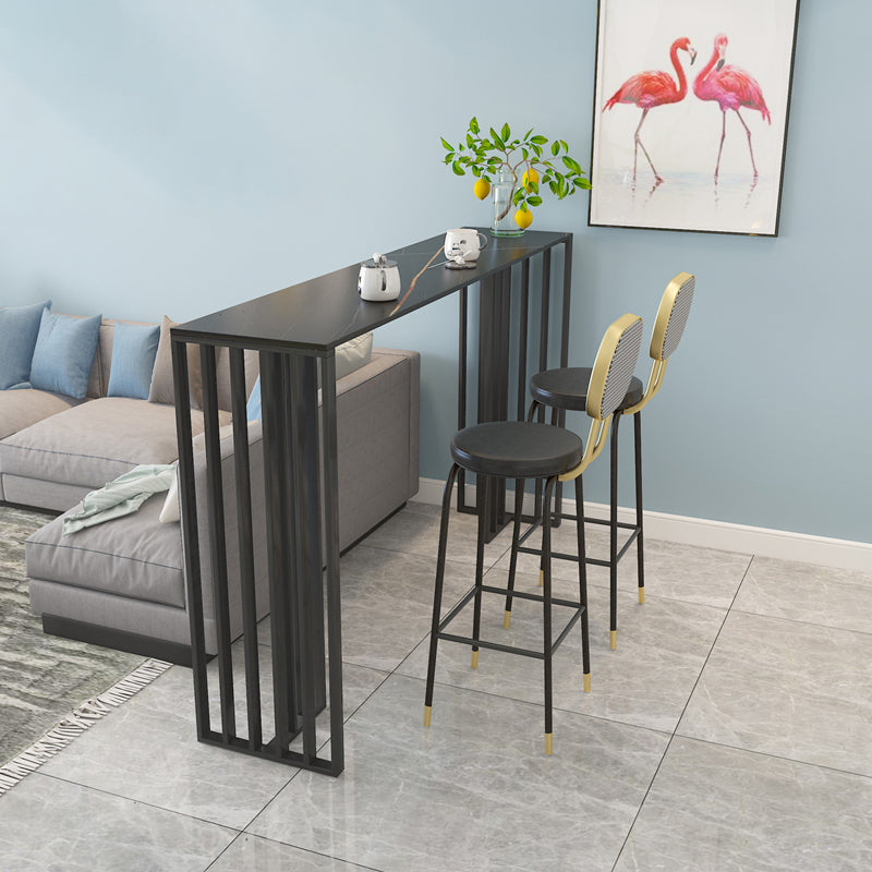 Modern Iron Bar Dining Table with Stone Top Rectangle Indoor Bistro Table 70.9"L x 15.7"W x 41.3"H Black Without Chairs Clearhalo 'Bar Furniture' 'Bar Tables' 'bar_tables' 'furn' 'furn_bar_tables' 'Furniture' 'furniture_bar_tables' 'Kitchen & Dining Furniture' 4829187