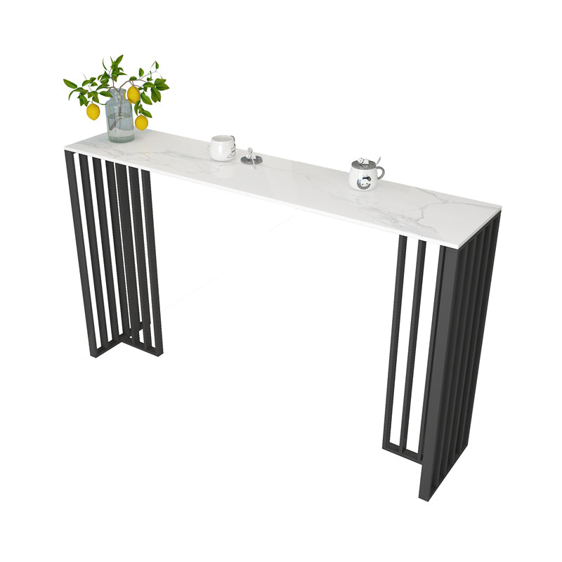 Modern Iron Bar Dining Table with Stone Top Rectangle Indoor Bistro Table Black White Without Chairs Clearhalo 'Bar Furniture' 'Bar Tables' 'bar_tables' 'furn' 'furn_bar_tables' 'Furniture' 'furniture_bar_tables' 'Kitchen & Dining Furniture' 4829188