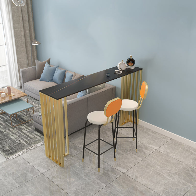 Modern Iron Bar Dining Table with Stone Top Rectangle Indoor Bistro Table Gold-Black Without Chairs Clearhalo 'Bar Furniture' 'Bar Tables' 'bar_tables' 'furn' 'furn_bar_tables' 'Furniture' 'furniture_bar_tables' 'Kitchen & Dining Furniture' 4829189