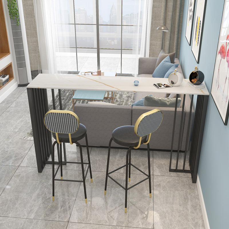 Modern Iron Bar Dining Table with Stone Top Rectangle Indoor Bistro Table 70.9"L x 15.7"W x 41.3"H White Without Chairs Clearhalo 'Bar Furniture' 'Bar Tables' 'bar_tables' 'furn' 'furn_bar_tables' 'Furniture' 'furniture_bar_tables' 'Kitchen & Dining Furniture' 4829190