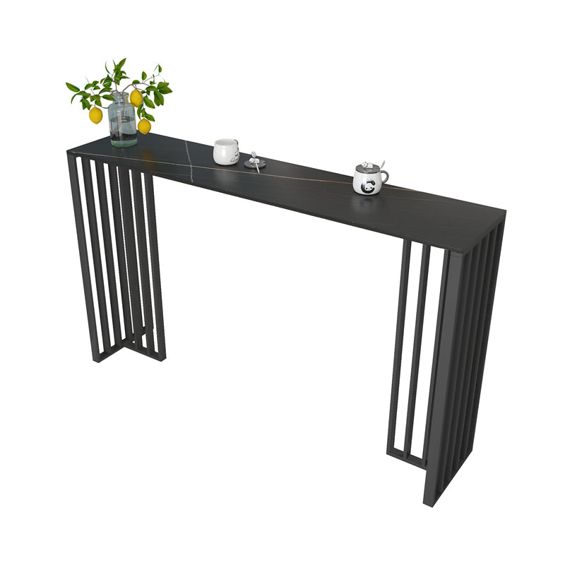 Modern Iron Bar Dining Table with Stone Top Rectangle Indoor Bistro Table Black Without Chairs Clearhalo 'Bar Furniture' 'Bar Tables' 'bar_tables' 'furn' 'furn_bar_tables' 'Furniture' 'furniture_bar_tables' 'Kitchen & Dining Furniture' 4829191