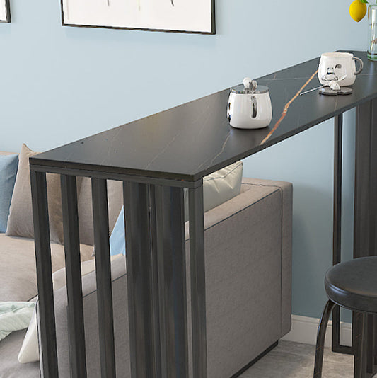 Modern Iron Bar Dining Table with Stone Top Rectangle Indoor Bistro Table Clearhalo 'Bar Furniture' 'Bar Tables' 'bar_tables' 'furn' 'furn_bar_tables' 'Furniture' 'furniture_bar_tables' 'Kitchen & Dining Furniture' 4829193