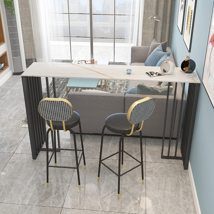 Modern Iron Bar Dining Table with Stone Top Rectangle Indoor Bistro Table Clearhalo 'Bar Furniture' 'Bar Tables' 'bar_tables' 'furn' 'furn_bar_tables' 'Furniture' 'furniture_bar_tables' 'Kitchen & Dining Furniture' 4829196
