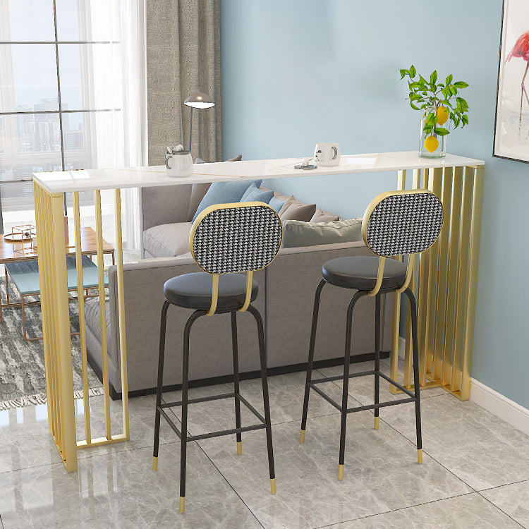 Modern Iron Bar Dining Table with Stone Top Rectangle Indoor Bistro Table White-Gold Without Chairs Clearhalo 'Bar Furniture' 'Bar Tables' 'bar_tables' 'furn' 'furn_bar_tables' 'Furniture' 'furniture_bar_tables' 'Kitchen & Dining Furniture' 4829199