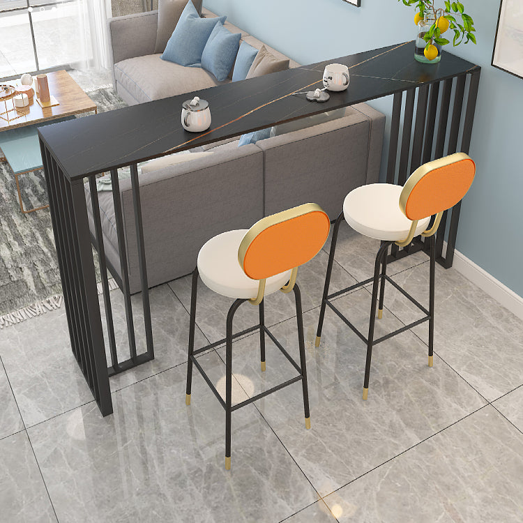 Modern Iron Bar Dining Table with Stone Top Rectangle Indoor Bistro Table Clearhalo 'Bar Furniture' 'Bar Tables' 'bar_tables' 'furn' 'furn_bar_tables' 'Furniture' 'furniture_bar_tables' 'Kitchen & Dining Furniture' 4829200