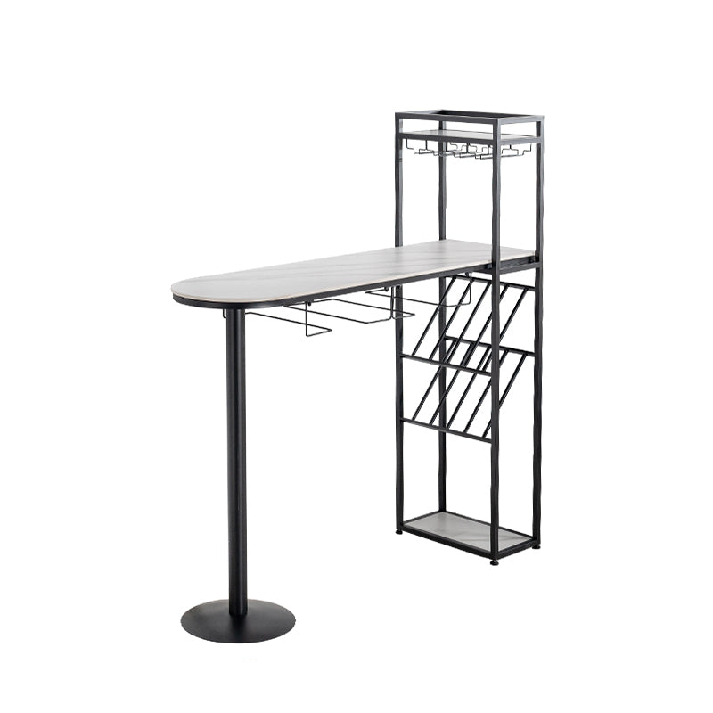 Modern Iron Bar Dining Table White Faux Marble Indoor Bistro Table with Wine Rack Black Without Chairs Clearhalo 'Bar Furniture' 'Bar Tables' 'bar_tables' 'furn' 'furn_bar_tables' 'Furniture' 'furniture_bar_tables' 'Kitchen & Dining Furniture' 4829208
