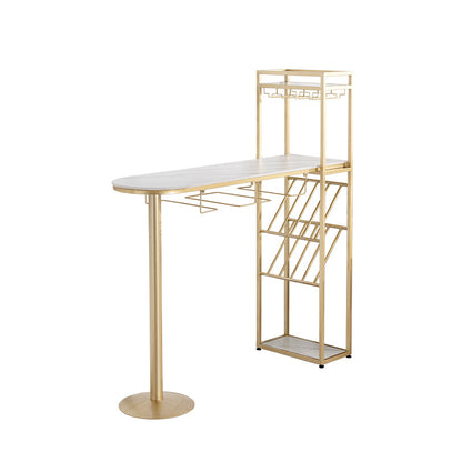 Modern Iron Bar Dining Table White Faux Marble Indoor Bistro Table with Wine Rack Gold Without Chairs Clearhalo 'Bar Furniture' 'Bar Tables' 'bar_tables' 'furn' 'furn_bar_tables' 'Furniture' 'furniture_bar_tables' 'Kitchen & Dining Furniture' 4829212