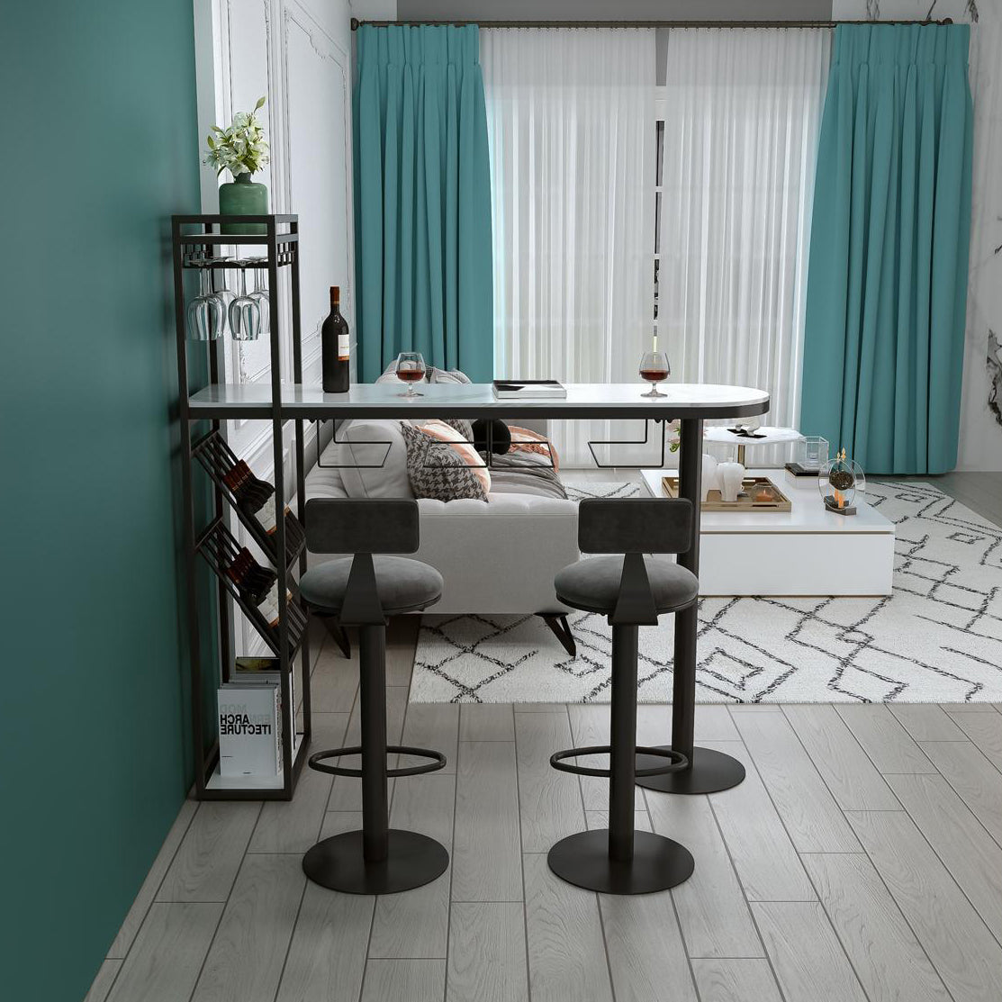 Modern Iron Bar Dining Table White Faux Marble Indoor Bistro Table with Wine Rack Clearhalo 'Bar Furniture' 'Bar Tables' 'bar_tables' 'furn' 'furn_bar_tables' 'Furniture' 'furniture_bar_tables' 'Kitchen & Dining Furniture' 4829219
