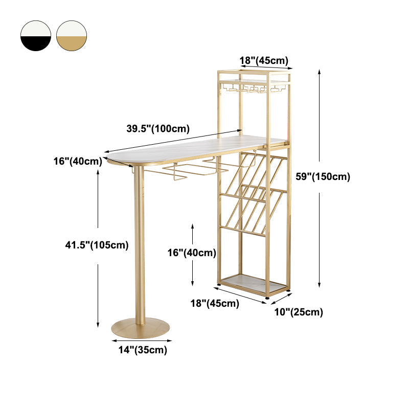Modern Iron Bar Dining Table White Faux Marble Indoor Bistro Table with Wine Rack Clearhalo 'Bar Furniture' 'Bar Tables' 'bar_tables' 'furn' 'furn_bar_tables' 'Furniture' 'furniture_bar_tables' 'Kitchen & Dining Furniture' 4829222