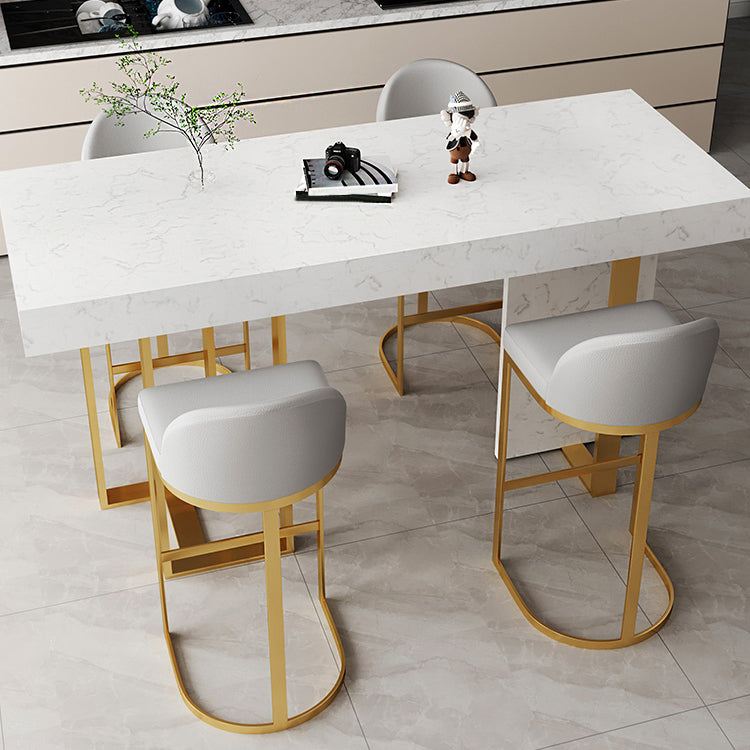 Glam Iron Bar Dining Table with White Stone Top Rectangle Indoor Bistro Table 47.2"L x 17.7"W x 41.3"H Gold Without Chairs Clearhalo 'Bar Furniture' 'Bar Tables' 'bar_tables' 'furn' 'furn_bar_tables' 'Furniture' 'furniture_bar_tables' 'Kitchen & Dining Furniture' 4829227