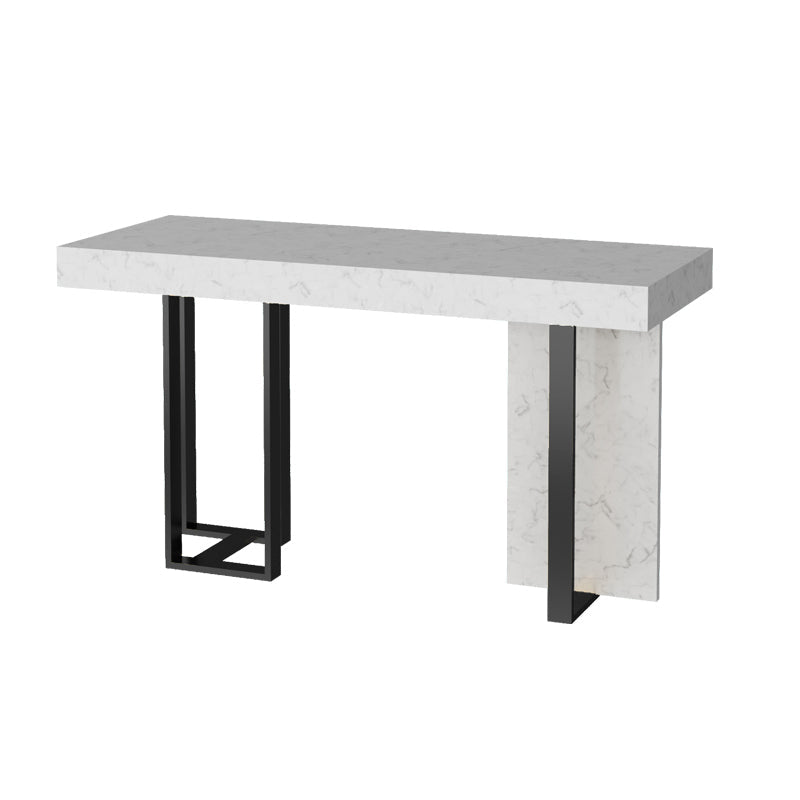 Glam Iron Bar Dining Table with White Stone Top Rectangle Indoor Bistro Table Black Without Chairs Clearhalo 'Bar Furniture' 'Bar Tables' 'bar_tables' 'furn' 'furn_bar_tables' 'Furniture' 'furniture_bar_tables' 'Kitchen & Dining Furniture' 4829228