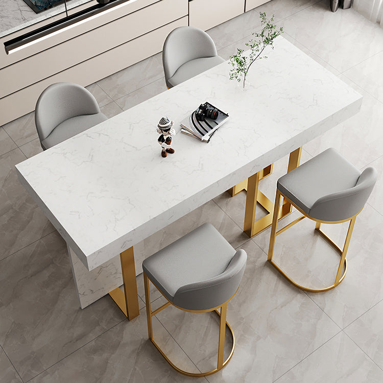 Glam Iron Bar Dining Table with White Stone Top Rectangle Indoor Bistro Table 55.1"L x 17.7"W x 41.3"H Gold Without Chairs Clearhalo 'Bar Furniture' 'Bar Tables' 'bar_tables' 'furn' 'furn_bar_tables' 'Furniture' 'furniture_bar_tables' 'Kitchen & Dining Furniture' 4829229