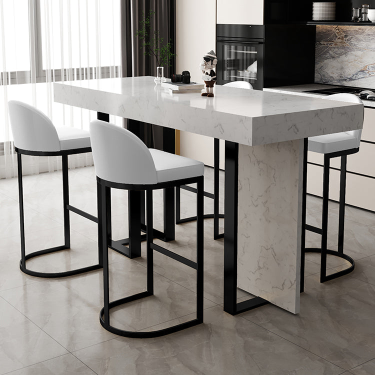 Glam Iron Bar Dining Table with White Stone Top Rectangle Indoor Bistro Table 55.1"L x 17.7"W x 41.3"H Black Without Chairs Clearhalo 'Bar Furniture' 'Bar Tables' 'bar_tables' 'furn' 'furn_bar_tables' 'Furniture' 'furniture_bar_tables' 'Kitchen & Dining Furniture' 4829230