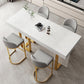 Glam Iron Bar Dining Table with White Stone Top Rectangle Indoor Bistro Table 63"L x 17.7"W x 41.3"H Gold Without Chairs Clearhalo 'Bar Furniture' 'Bar Tables' 'bar_tables' 'furn' 'furn_bar_tables' 'Furniture' 'furniture_bar_tables' 'Kitchen & Dining Furniture' 4829231