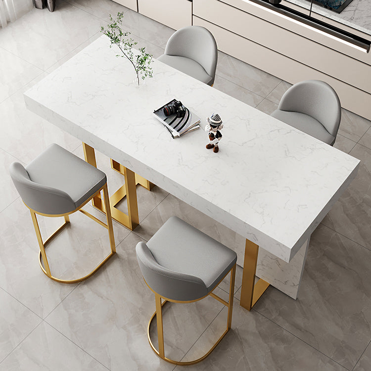 Glam Iron Bar Dining Table with White Stone Top Rectangle Indoor Bistro Table 63"L x 17.7"W x 41.3"H Gold Without Chairs Clearhalo 'Bar Furniture' 'Bar Tables' 'bar_tables' 'furn' 'furn_bar_tables' 'Furniture' 'furniture_bar_tables' 'Kitchen & Dining Furniture' 4829231