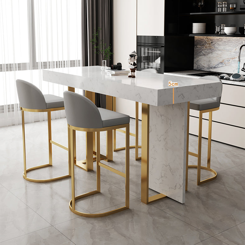 Glam Iron Bar Dining Table with White Stone Top Rectangle Indoor Bistro Table Clearhalo 'Bar Furniture' 'Bar Tables' 'bar_tables' 'furn' 'furn_bar_tables' 'Furniture' 'furniture_bar_tables' 'Kitchen & Dining Furniture' 4829235