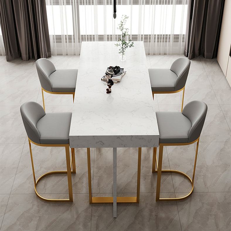 Glam Iron Bar Dining Table with White Stone Top Rectangle Indoor Bistro Table Clearhalo 'Bar Furniture' 'Bar Tables' 'bar_tables' 'furn' 'furn_bar_tables' 'Furniture' 'furniture_bar_tables' 'Kitchen & Dining Furniture' 4829236