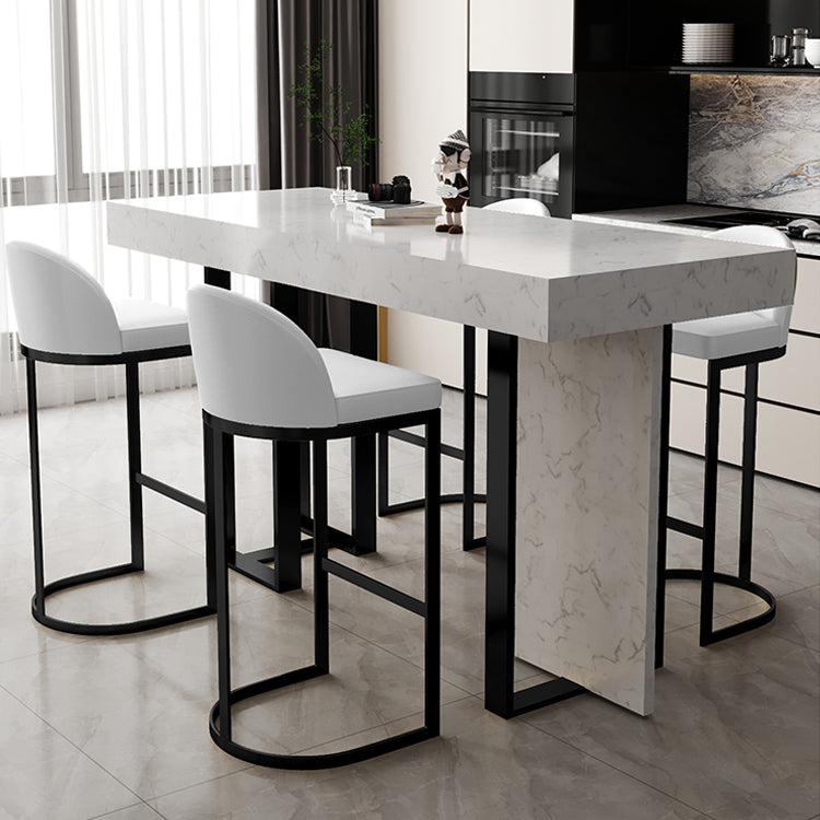 Glam Iron Bar Dining Table with White Stone Top Rectangle Indoor Bistro Table Clearhalo 'Bar Furniture' 'Bar Tables' 'bar_tables' 'furn' 'furn_bar_tables' 'Furniture' 'furniture_bar_tables' 'Kitchen & Dining Furniture' 4829238