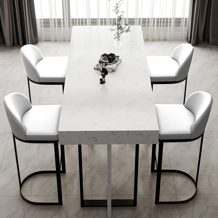 Glam Iron Bar Dining Table with White Stone Top Rectangle Indoor Bistro Table Clearhalo 'Bar Furniture' 'Bar Tables' 'bar_tables' 'furn' 'furn_bar_tables' 'Furniture' 'furniture_bar_tables' 'Kitchen & Dining Furniture' 4829240