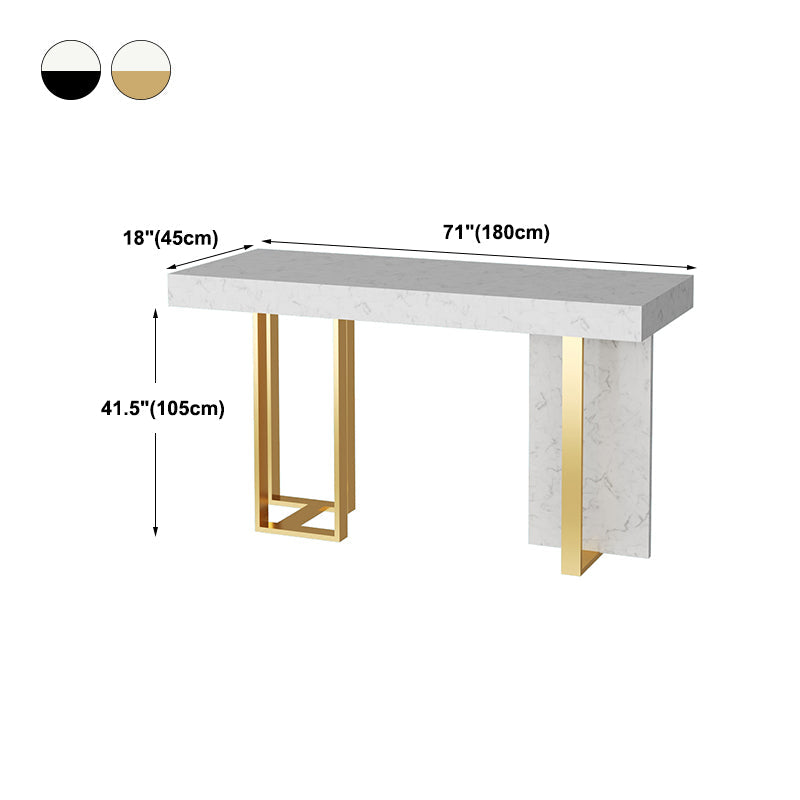 Glam Iron Bar Dining Table with White Stone Top Rectangle Indoor Bistro Table Clearhalo 'Bar Furniture' 'Bar Tables' 'bar_tables' 'furn' 'furn_bar_tables' 'Furniture' 'furniture_bar_tables' 'Kitchen & Dining Furniture' 4829244
