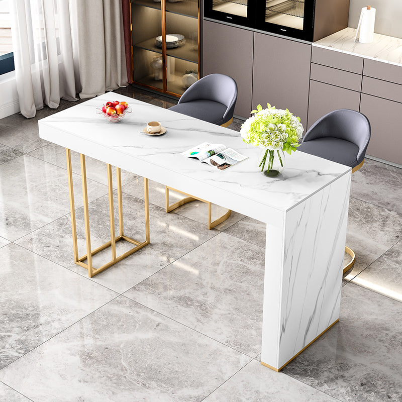 Glam White Wood Bar Dining Table with Stone Top Rectangle Indoor Bistro Table 70.9"L x 15.7"W x 41.3"H Without Chairs Clearhalo 'Bar Furniture' 'Bar Tables' 'bar_tables' 'furn' 'furn_bar_tables' 'Furniture' 'furniture_bar_tables' 'Kitchen & Dining Furniture' 4829247