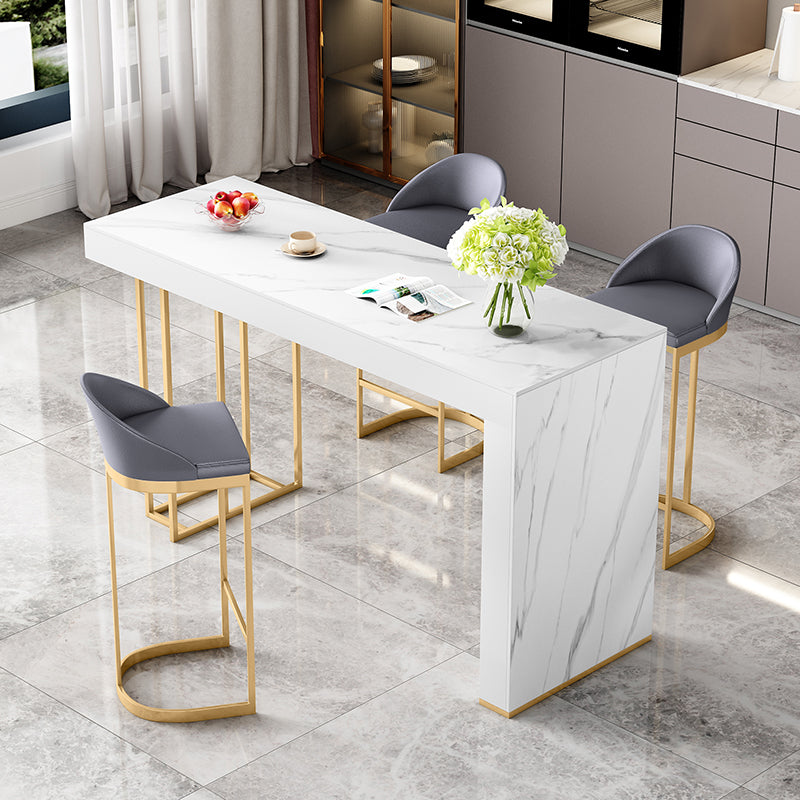 Glam White Wood Bar Dining Table with Stone Top Rectangle Indoor Bistro Table 55.1"L x 15.7"W x 41.3"H Without Chairs Clearhalo 'Bar Furniture' 'Bar Tables' 'bar_tables' 'furn' 'furn_bar_tables' 'Furniture' 'furniture_bar_tables' 'Kitchen & Dining Furniture' 4829249