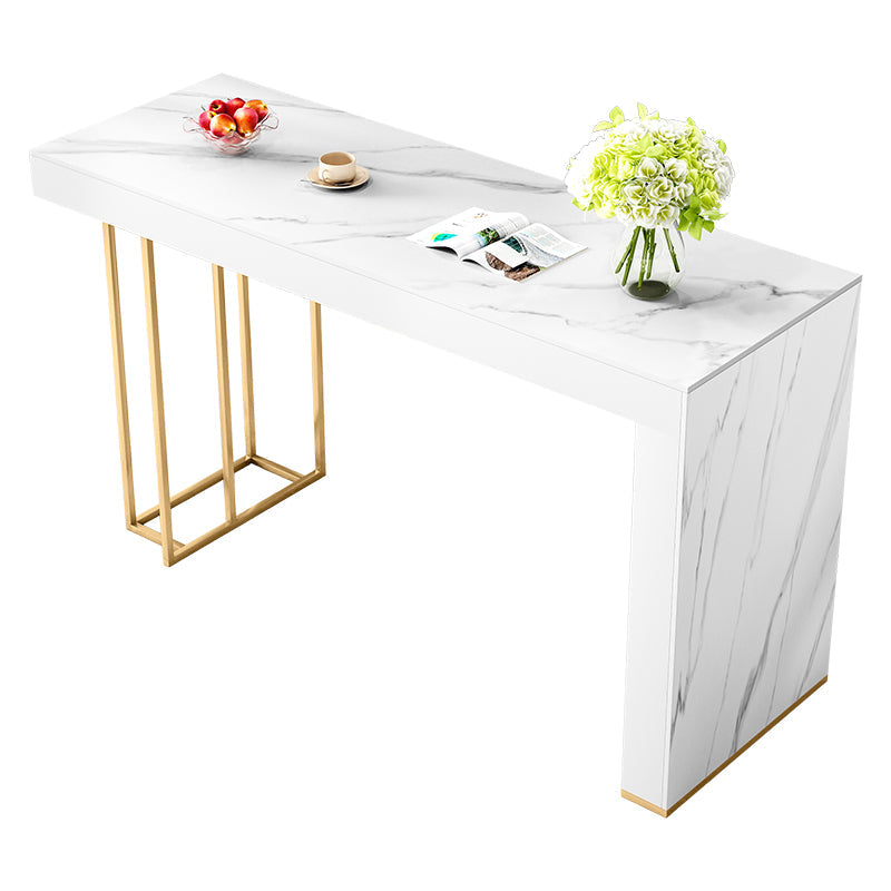Glam White Wood Bar Dining Table with Stone Top Rectangle Indoor Bistro Table Without Chairs Clearhalo 'Bar Furniture' 'Bar Tables' 'bar_tables' 'furn' 'furn_bar_tables' 'Furniture' 'furniture_bar_tables' 'Kitchen & Dining Furniture' 4829250