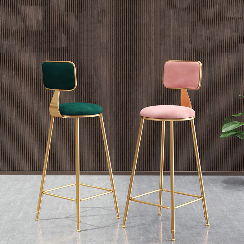 Glam Armless Backrest Counter Stool Iron Cafe Bar Stool with Velvet Cushion and Pedal Clearhalo 'Bar Furniture' 'Bar Stools' 'bar_stools' 'furn' 'furn_bar_stools' 'Furniture' 'furniture_bar_stools' 'Kitchen & Dining Furniture' 4829560