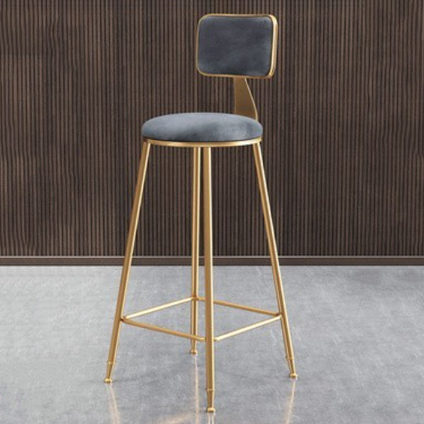 Glam Armless Backrest Counter Stool Iron Cafe Bar Stool with Velvet Cushion and Pedal Gray 1 Piece Clearhalo 'Bar Furniture' 'Bar Stools' 'bar_stools' 'furn' 'furn_bar_stools' 'Furniture' 'furniture_bar_stools' 'Kitchen & Dining Furniture' 4829561