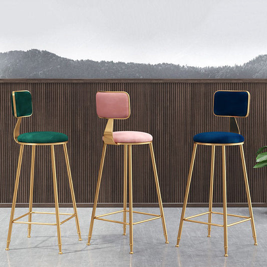 Glam Armless Backrest Counter Stool Iron Cafe Bar Stool with Velvet Cushion and Pedal Clearhalo 'Bar Furniture' 'Bar Stools' 'bar_stools' 'furn' 'furn_bar_stools' 'Furniture' 'furniture_bar_stools' 'Kitchen & Dining Furniture' 4829562