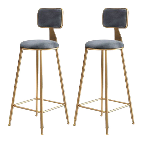 Glam Armless Backrest Counter Stool Iron Cafe Bar Stool with Velvet Cushion and Pedal Gray 2 Piece Set Clearhalo 'Bar Furniture' 'Bar Stools' 'bar_stools' 'furn' 'furn_bar_stools' 'Furniture' 'furniture_bar_stools' 'Kitchen & Dining Furniture' 4829563