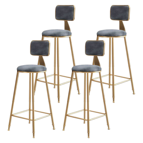 Glam Armless Backrest Counter Stool Iron Cafe Bar Stool with Velvet Cushion and Pedal Gray 4 Piece Set Clearhalo 'Bar Furniture' 'Bar Stools' 'bar_stools' 'furn' 'furn_bar_stools' 'Furniture' 'furniture_bar_stools' 'Kitchen & Dining Furniture' 4829565