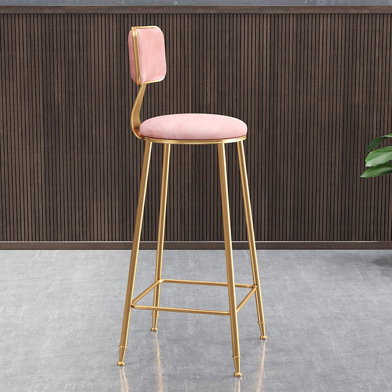Glam Armless Backrest Counter Stool Iron Cafe Bar Stool with Velvet Cushion and Pedal Clearhalo 'Bar Furniture' 'Bar Stools' 'bar_stools' 'furn' 'furn_bar_stools' 'Furniture' 'furniture_bar_stools' 'Kitchen & Dining Furniture' 4829566
