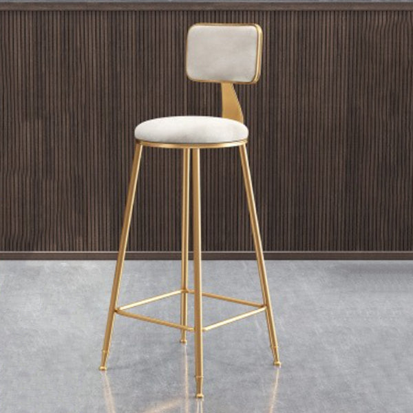 Glam Armless Backrest Counter Stool Iron Cafe Bar Stool with Velvet Cushion and Pedal White 1 Piece Clearhalo 'Bar Furniture' 'Bar Stools' 'bar_stools' 'furn' 'furn_bar_stools' 'Furniture' 'furniture_bar_stools' 'Kitchen & Dining Furniture' 4829567