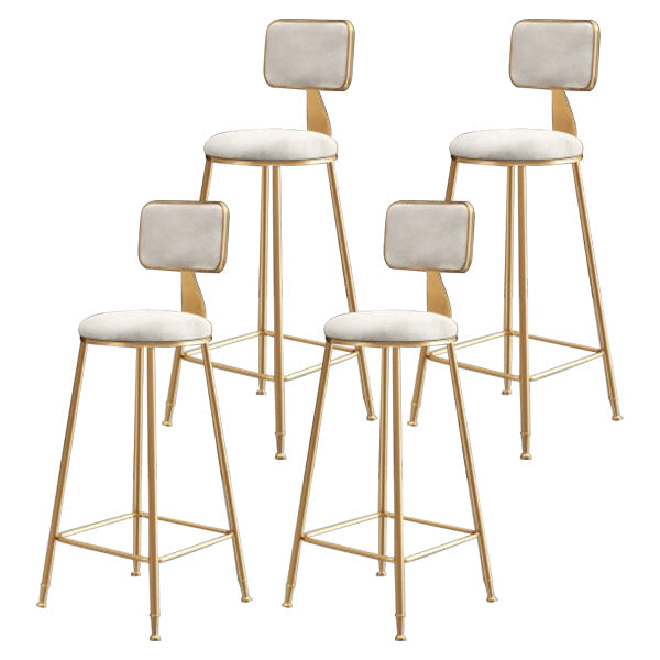 Glam Armless Backrest Counter Stool Iron Cafe Bar Stool with Velvet Cushion and Pedal White 4 Piece Set Clearhalo 'Bar Furniture' 'Bar Stools' 'bar_stools' 'furn' 'furn_bar_stools' 'Furniture' 'furniture_bar_stools' 'Kitchen & Dining Furniture' 4829570