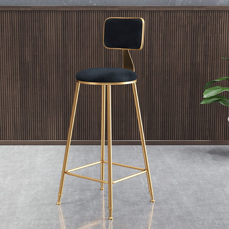 Glam Armless Backrest Counter Stool Iron Cafe Bar Stool with Velvet Cushion and Pedal Black 1 Piece Clearhalo 'Bar Furniture' 'Bar Stools' 'bar_stools' 'furn' 'furn_bar_stools' 'Furniture' 'furniture_bar_stools' 'Kitchen & Dining Furniture' 4829571
