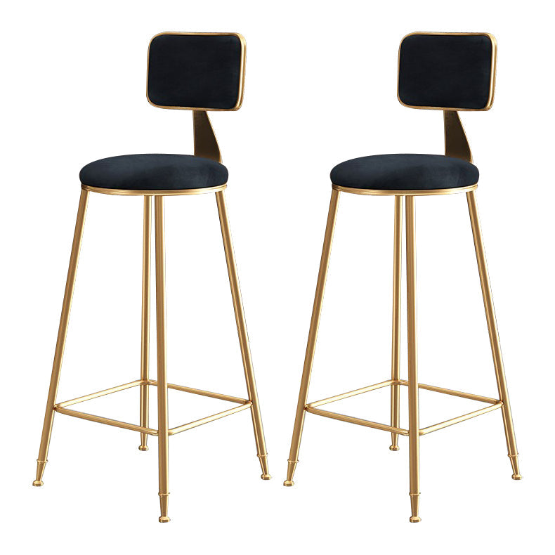 Glam Armless Backrest Counter Stool Iron Cafe Bar Stool with Velvet Cushion and Pedal Black 2 Piece Set Clearhalo 'Bar Furniture' 'Bar Stools' 'bar_stools' 'furn' 'furn_bar_stools' 'Furniture' 'furniture_bar_stools' 'Kitchen & Dining Furniture' 4829572
