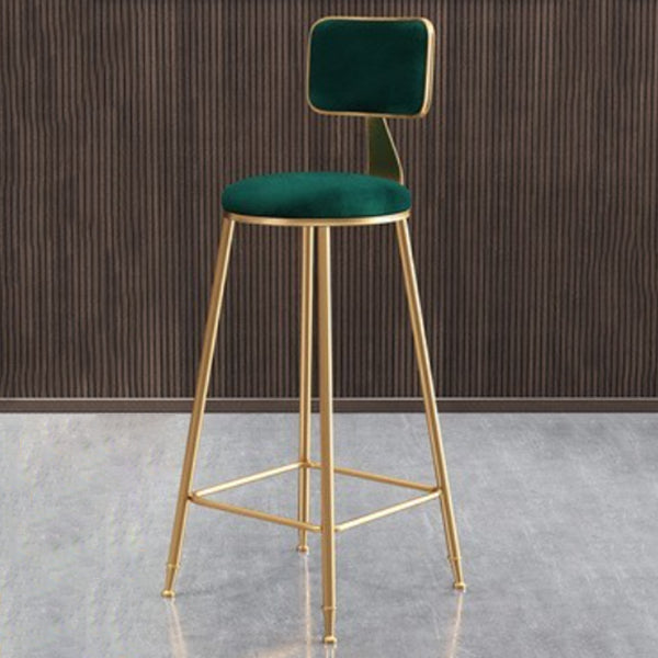 Glam Armless Backrest Counter Stool Iron Cafe Bar Stool with Velvet Cushion and Pedal Green 1 Piece Clearhalo 'Bar Furniture' 'Bar Stools' 'bar_stools' 'furn' 'furn_bar_stools' 'Furniture' 'furniture_bar_stools' 'Kitchen & Dining Furniture' 4829574