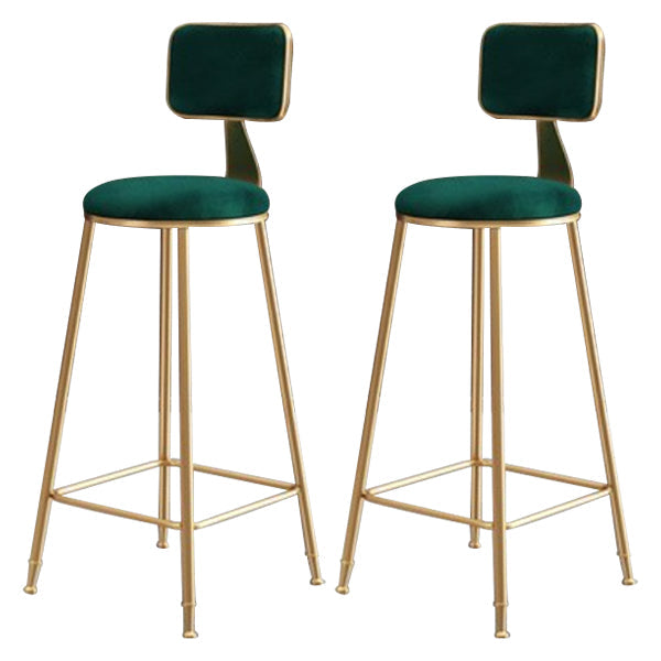 Glam Armless Backrest Counter Stool Iron Cafe Bar Stool with Velvet Cushion and Pedal Green 2 Piece Set Clearhalo 'Bar Furniture' 'Bar Stools' 'bar_stools' 'furn' 'furn_bar_stools' 'Furniture' 'furniture_bar_stools' 'Kitchen & Dining Furniture' 4829575