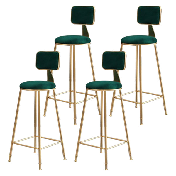 Glam Armless Backrest Counter Stool Iron Cafe Bar Stool with Velvet Cushion and Pedal Green 4 Piece Set Clearhalo 'Bar Furniture' 'Bar Stools' 'bar_stools' 'furn' 'furn_bar_stools' 'Furniture' 'furniture_bar_stools' 'Kitchen & Dining Furniture' 4829576