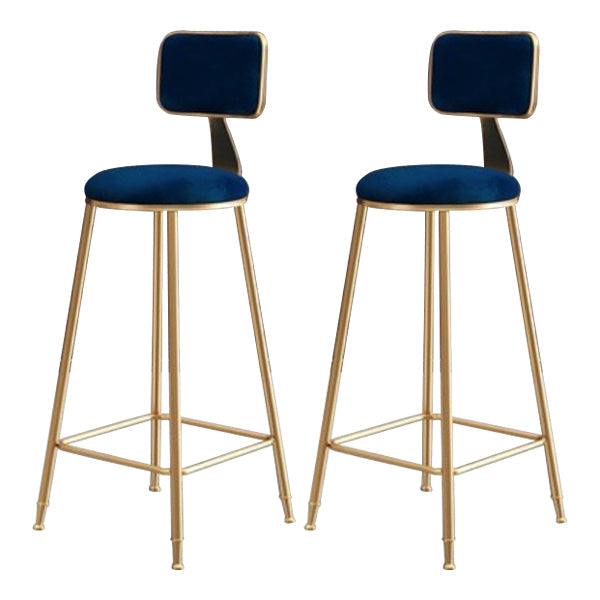 Glam Armless Backrest Counter Stool Iron Cafe Bar Stool with Velvet Cushion and Pedal Blue 2 Piece Set Clearhalo 'Bar Furniture' 'Bar Stools' 'bar_stools' 'furn' 'furn_bar_stools' 'Furniture' 'furniture_bar_stools' 'Kitchen & Dining Furniture' 4829578