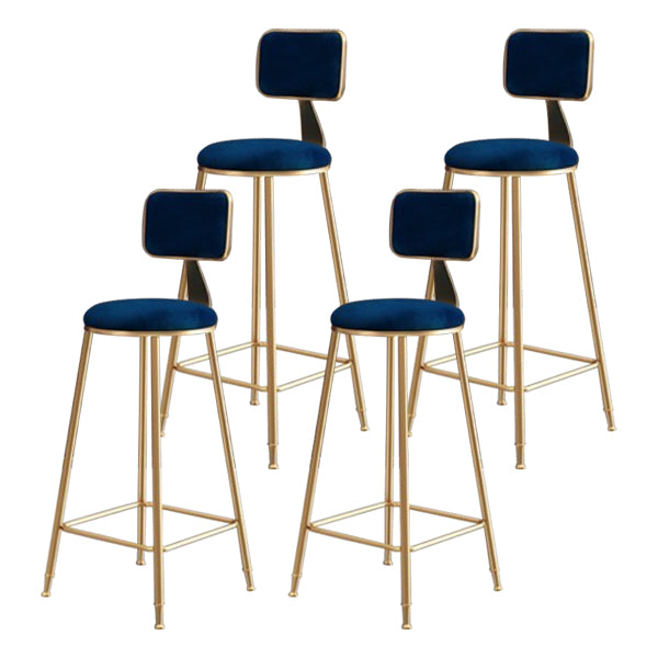 Glam Armless Backrest Counter Stool Iron Cafe Bar Stool with Velvet Cushion and Pedal Blue 4 Piece Set Clearhalo 'Bar Furniture' 'Bar Stools' 'bar_stools' 'furn' 'furn_bar_stools' 'Furniture' 'furniture_bar_stools' 'Kitchen & Dining Furniture' 4829579