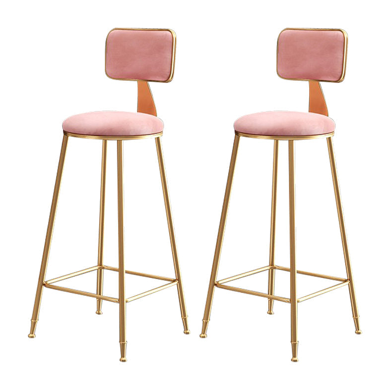 Glam Armless Backrest Counter Stool Iron Cafe Bar Stool with Velvet Cushion and Pedal Pink 2 Piece Set Clearhalo 'Bar Furniture' 'Bar Stools' 'bar_stools' 'furn' 'furn_bar_stools' 'Furniture' 'furniture_bar_stools' 'Kitchen & Dining Furniture' 4829581