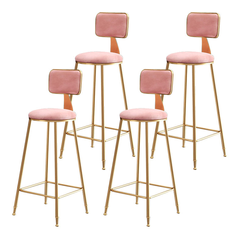 Glam Armless Backrest Counter Stool Iron Cafe Bar Stool with Velvet Cushion and Pedal Pink 4 Piece Set Clearhalo 'Bar Furniture' 'Bar Stools' 'bar_stools' 'furn' 'furn_bar_stools' 'Furniture' 'furniture_bar_stools' 'Kitchen & Dining Furniture' 4829582