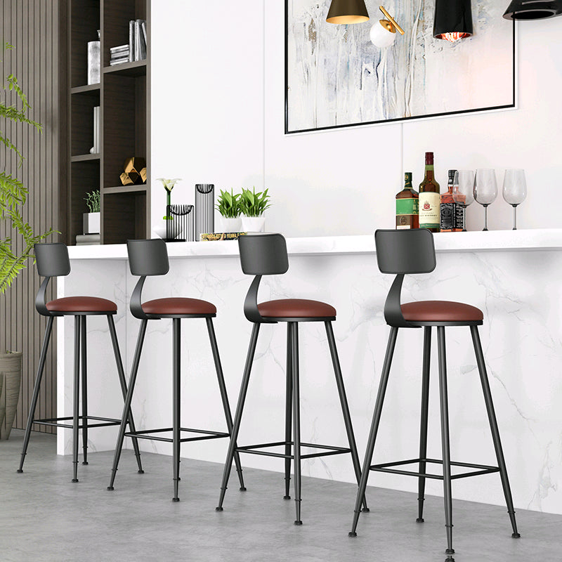 Modern Backrest Counter Stool Iron Cafe Bar Stool with Leather Cushion and Pedal Clearhalo 'Bar Furniture' 'Bar Stools' 'bar_stools' 'furn' 'furn_bar_stools' 'Furniture' 'furniture_bar_stools' 'Kitchen & Dining Furniture' 4829679