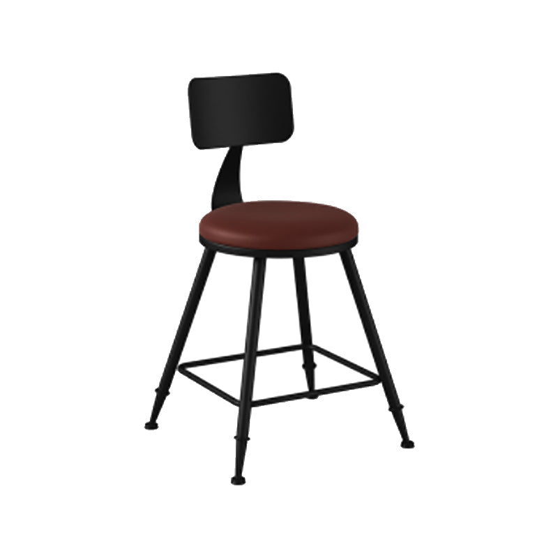 Modern Backrest Counter Stool Iron Cafe Bar Stool with Leather Cushion and Pedal Burgundy 1 Piece Short Stool(18"H) Clearhalo 'Bar Furniture' 'Bar Stools' 'bar_stools' 'furn' 'furn_bar_stools' 'Furniture' 'furniture_bar_stools' 'Kitchen & Dining Furniture' 4829682