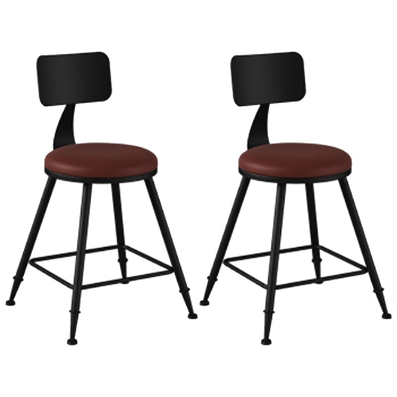 Modern Backrest Counter Stool Iron Cafe Bar Stool with Leather Cushion and Pedal Burgundy 2 Piece Set Short Stool(18"H) Clearhalo 'Bar Furniture' 'Bar Stools' 'bar_stools' 'furn' 'furn_bar_stools' 'Furniture' 'furniture_bar_stools' 'Kitchen & Dining Furniture' 4829684